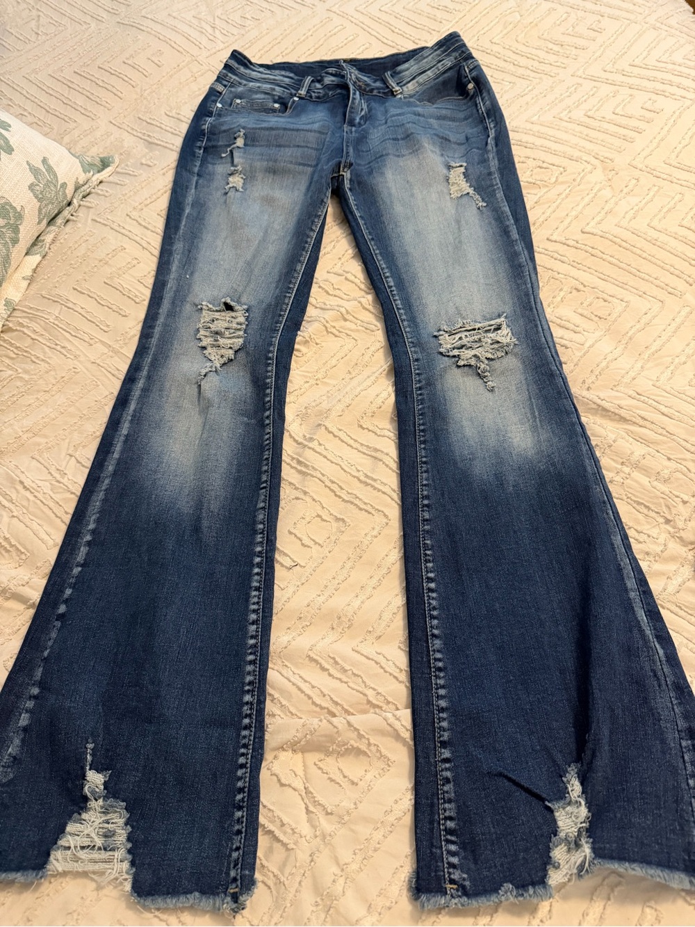 Women’s Distressed Flare Jeans - Blue